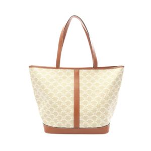 【中古】 セリーヌ CELINE トートバッグ ミディアム カバ トリオンフ ベージュ/ホワイト/ブラウン PVCコーティングキャンバス レザー トリオンフ ミディアム カバ