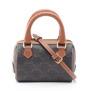 【二手】 CELINE Triomphe 兩用手提包 10P042EUP.04LU 黑色/ブラウンPVC塗層帆布皮革 Triomphe 迷你波士頓包 女士