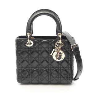 [중고] Dior 손가방 LADY DIOR 레이디 디올 까나쥬 2WAY M0565ONGE-M900 블랙 레더 레이디 디올 2way 토트 미디엄 여성용