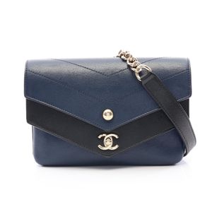 [중고] Chanel 샤넬 숄더백 쉐브론 V스티치 네이비/블랙 레더 쉐브론 V스티치 더블 플랩 미니 체인 숄더백