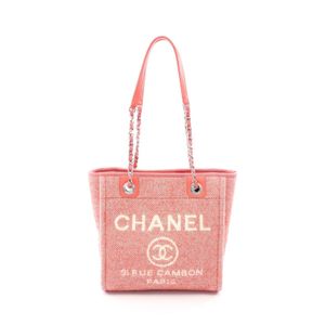 【중고】 Chanel 샤넬 토트백 도빌 PM A66939 핑크/아이보리 캔버스 레더 도빌 2way 체인 토트 PM 여성용 Used A