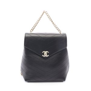 [중고] Chanel 샤넬 류크색 백팩 V스티치 블랙 레더 쉐브론 V스티치 체인 백팩 여성용 Used A