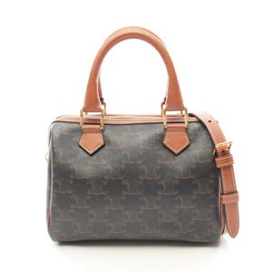【二手】Celine CELINE手提包 小號 Boston Cuir Triomphe 2WAY 113772CAS.04LU 黑色/ブラウンPVC塗層帆布皮革 Triomphe 小號 Boston