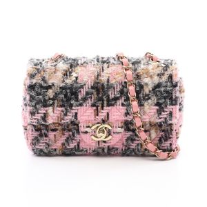 【二手】香奈兒 (Chanel) 迷你絎縫鏈條肩背包 20 A69900 粉紅色/黑色/白色 皮革布料 迷你絎縫鏈條肩背包 女士