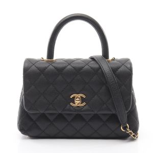 【二手】香奈兒 (Chanel) Coco Handle Matelassé 2WAY 手提包 A92990 黑色魚子醬紋小牛皮（粒面小牛皮）Coco Handle Matelassé 2-way Chain Shoulder XS
