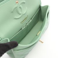 【二手】香奈兒 CHANEL 絎縫雙蓋單肩背包 A01113 淺綠色魚子醬紋小牛皮(粒面小牛皮)絎縫雙蓋鏈條肩背包
