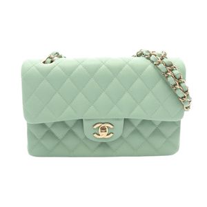 【二手】香奈兒 CHANEL 絎縫雙蓋單肩背包 A01113 淺綠色魚子醬紋小牛皮（粒面小牛皮）絎縫雙蓋鏈條肩背包