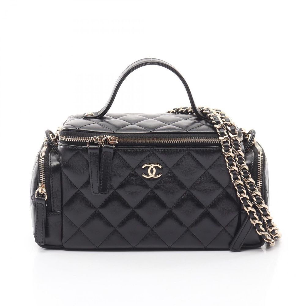 [Pre-owned] Chanel Matelassé Vanity 2-Way Shoulder Bag AS5222 Black Lambskin (Sheepskin Leather) Matelassé Vanity 2-Way Chain Shoulder Bag for Women