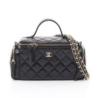 [Pre-owned] Chanel Matelassé Vanity 2-Way Shoulder Bag AS5222 Black Lambskin (Sheepskin Leather) Matelassé Vanity 2-Way Chain Shoulder Bag for Women