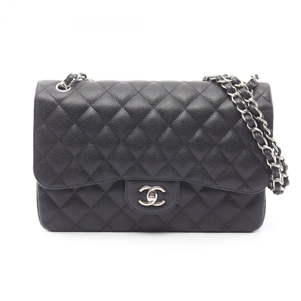 [Pre-owned] Chanel CHANEL Shoulder Bag, Large Matelassé 30 Classic Large Double Flap A58600 Black Caviar Skin (Grained Calfskin) Large Matelassé Chain Shoulder Bag