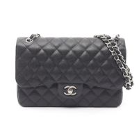 [Pre-owned] Chanel CHANEL Shoulder Bag, Large Matelassé 30 Classic Large Double Flap A58600 Black Caviar Skin (Grained Calfskin) Large Matelassé Chain Shoulder Bag