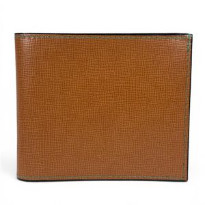 Excellent condition ▲ Valextra cowhide leather compact bifold wallet with green stitching and coin purse, Braun box and dust bag included, for men.