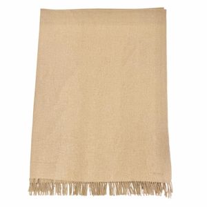 Excellent condition △HERMES 100% cashmere logo embroidered fringe large shawl stole lap blanket beige Made in Italy Women's