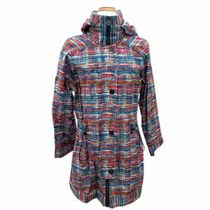 Mint condition △CHANEL P48057V35794 Cotton Coco Button Tweed Print Drawstring Waist Hooded Zip-Up Rain Jacket Color 36 Made in France Women's