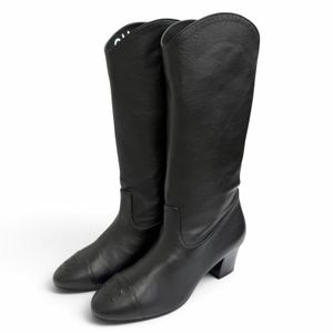 Unused item △CHANEL G36273 Coco Mark Stitch Mid-Calf Leather Boots Jockey Boots Black 36 Made in Italy Women's with dust bag