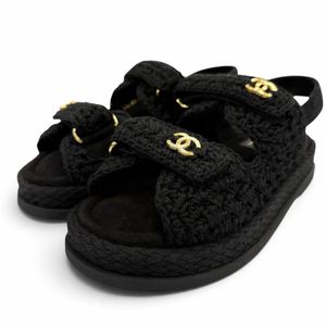 Unused☆CHANEL G46339 Suede Leather Coco Mark Velcro Knit Sandals Black 37 Made in Italy Women's Comes with Box and Dust Bag