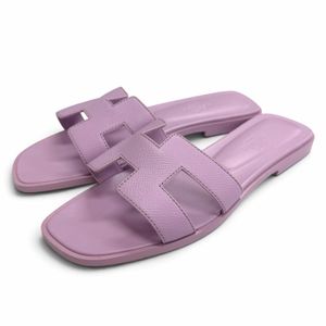 Mint condition △HERMES 202272Z ORAN Leather H-motif Flat Mule Sandals Light Purple 36.5 Made in Italy Women's With dust bag