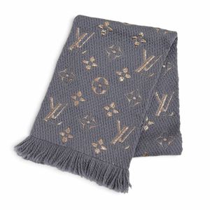 Excellent condition △ LOUIS VUITTON M70467 Echarpe Logomania Shine Wool Silk Gris Monogram Fringe Scarf, Made in Italy, Authentic, Women's, with Box