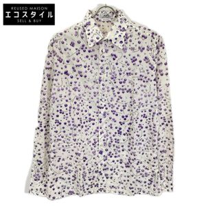 Hermes White Blueberry Print Long-Sleeve Shirt with Sellier Buttons, Size 40 [Used]