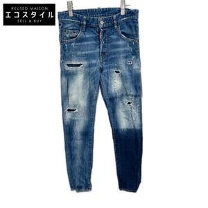 Dsquared2 2019 Model S74LB0517 Indigo Blue Skinny Dan Damaged Painted Skinny Denim Pants Size 44 [Used]