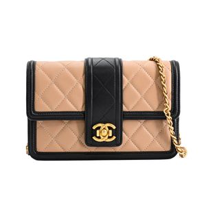 [Used] Chanel Chain Wallet, Lambskin, Black/Beige