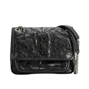 [Used] Saint Laurent shoulder bag, Niki, 533037, embossed leather, black.