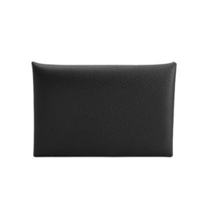 [Unused] Hermes Calvi Card Case, Veau Epsom Leather, Black