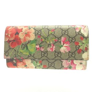 Like New Gucci GG Blooms 404070 GG Supreme Leather RED Red Bi-fold Long Wallet 1295 [Used] GUCCI