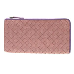 Unused Bottega Veneta Intrecciato Leather Pink Purple L-shaped Zipper Long Wallet 0552 [Used] BOTTEGA VENETA