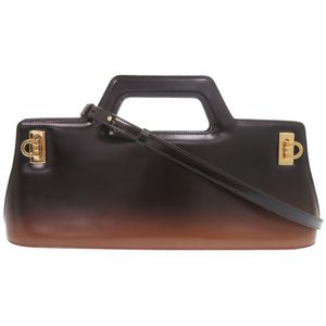 Excellent condition Salvatore Ferragamo Wanda Gancini patent leather black- Braun 2-way handbag/shoulder bag 1305 [Used] Salvatore Ferragamo