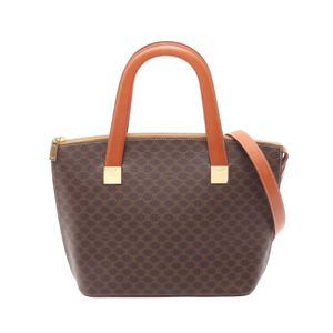 【中古】 セリーヌ CELINE トートバッグ マカダム 2WAY ブラウン PVCコーティングキャンバス レザー マカダム 2wayショルダー レディース Used B
