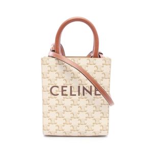 【二手】Celine CELINE手提包 Mini Vertical Cabas Triomphe 2WAY 白色/ブラウンPVC 塗層帆布皮革 Mini Vertical Cabas Triomphe