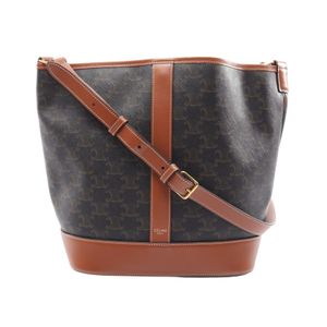 【中古】 セリーヌ CELINE ショルダーバッグ トリオンフ ミディアム バケット ダークブラウン/ブラウン PVCコーティングキャンバス レザー トリオンフ ミディアム バケット