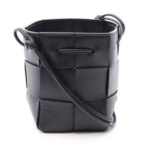 [Used] Bottega BOTTEGA VENETA Cassette Mini Crossbody Bag, Bucket Style, Black Leather, Women's.