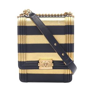 [중고] Chanel 샤넬 숄더백 보이 샤넬 노스사우스 보더 골드/네이비 램스킨 보이 샤넬 체인 숄더백