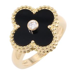 [Pre-owned] Van Cleef & Arpels Vintage Alhambra Ring, Onyx 1PD Ring, VCARA41000, 18K (Yellow Gold), Diamond.