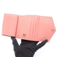 [Used] Miu Miu Tri-fold Wallet SOFTY LOGO 5MH040 Pink/ Braun Leather Tri-fold Wallet Women's Unused