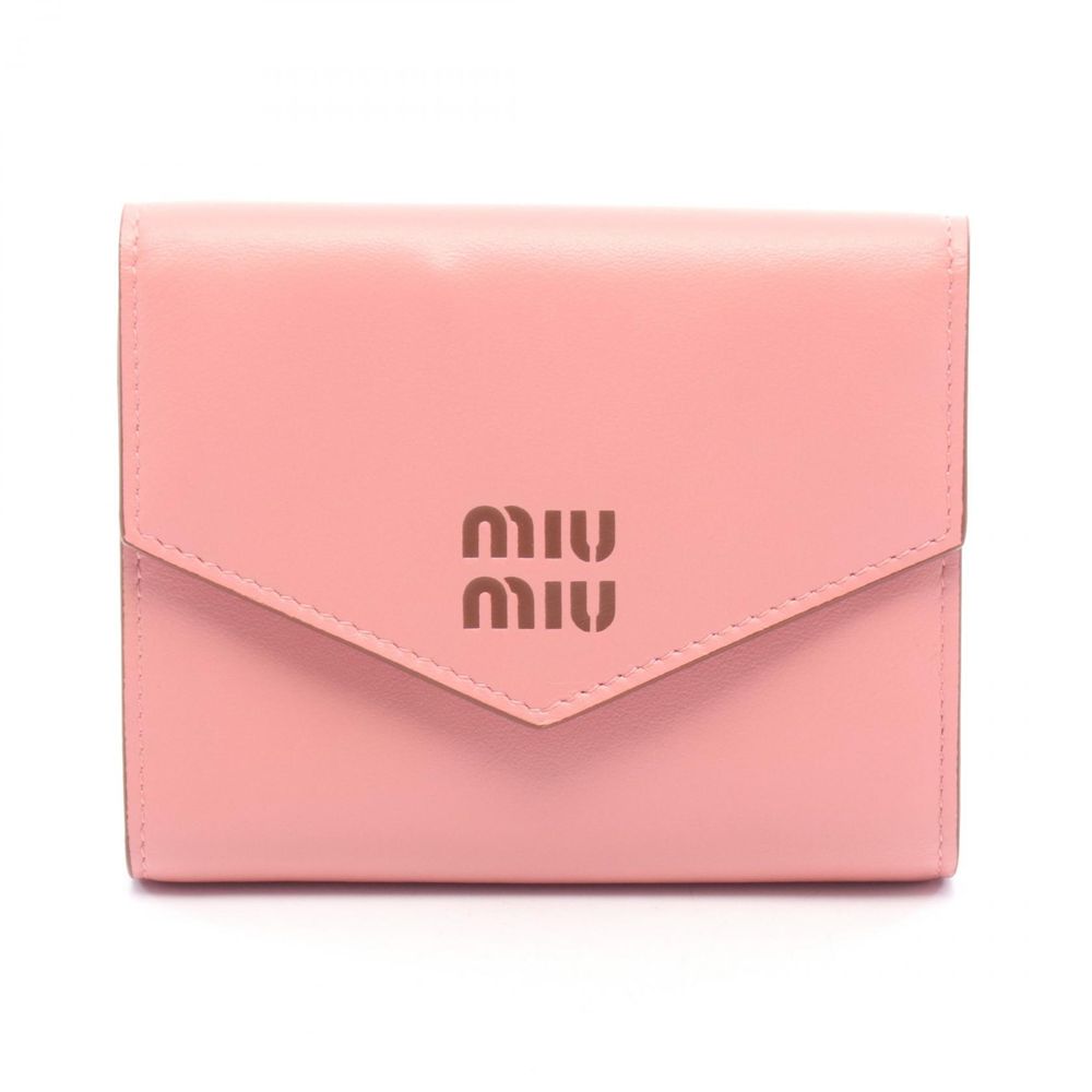 [Used] Miu Miu Tri-fold Wallet SOFTY LOGO 5MH040 Pink/ Braun Leather Tri-fold Wallet Women's Unused