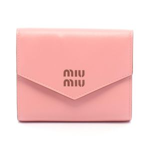 [Used] Miu Miu Tri-fold Wallet SOFTY LOGO 5MH040 Pink/ Braun Leather Tri-fold Wallet Women's Unused
