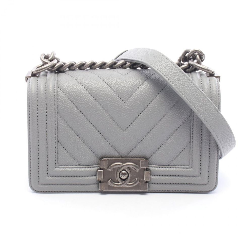 [Used] Chanel CHANEL Shoulder Bag Boy Chanel Small A67085 Gray Caviar Skin (Grained Calf) Boy Chanel Chevron Chain Shoulder Small
