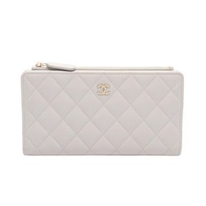 [Used] Chanel CHANEL Bi-fold Long Wallet Matelassé White Caviar Skin (Grained Calf) Matelassé Long Wallet Women's Used A