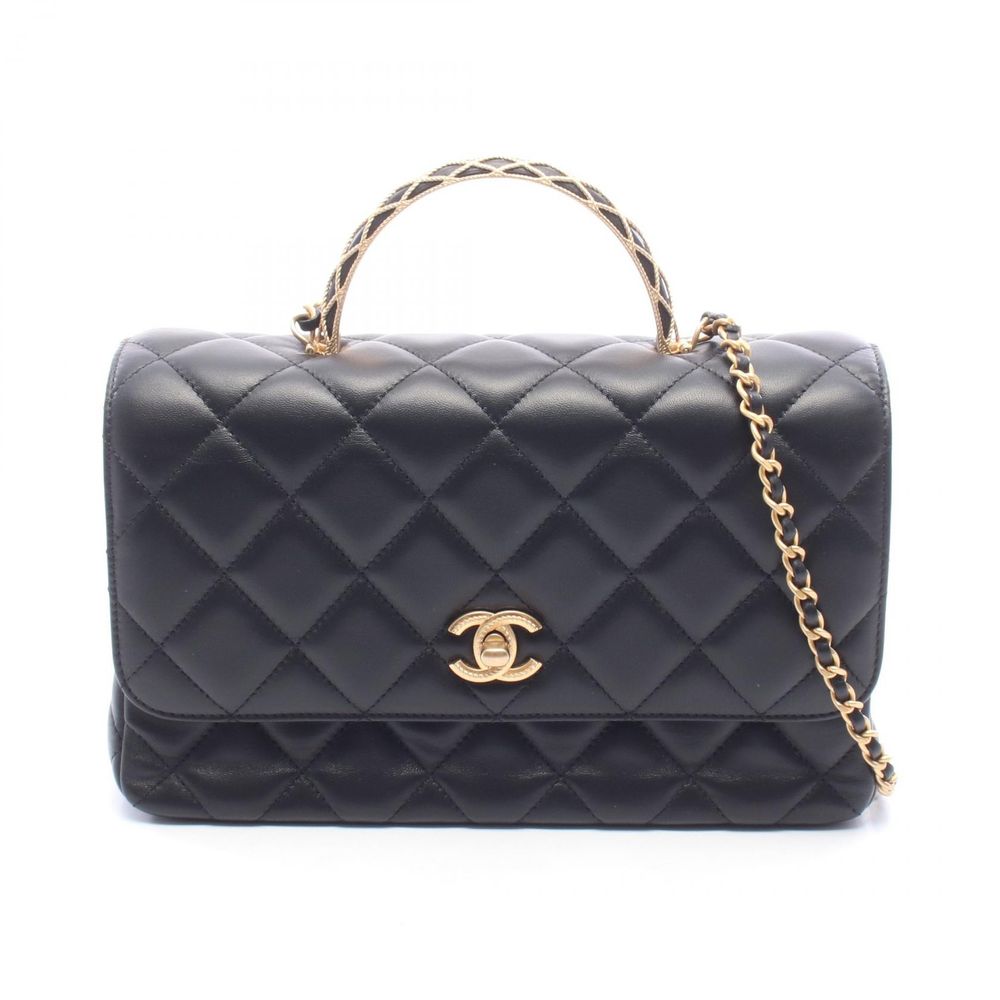 [Pre-owned] Chanel CHANEL Shoulder Bag top Handle Matelassé 2WAY Black Lambskin (Sheepskin) top Handle Matelassé 2WAY Chain Shoulder Bag