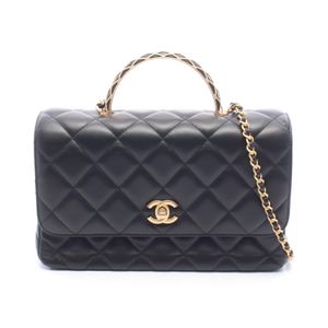 [Pre-owned] Chanel CHANEL Shoulder Bag top Handle Matelassé 2WAY Black Lambskin (Sheepskin) top Handle Matelassé 2WAY Chain Shoulder Bag