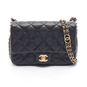 [Used] Chanel Matelasse Shoulder Bag, Black Caviar Skin (Grained Calf), Mini Matelasse Chain Shoulder Bag, Women's, Used A