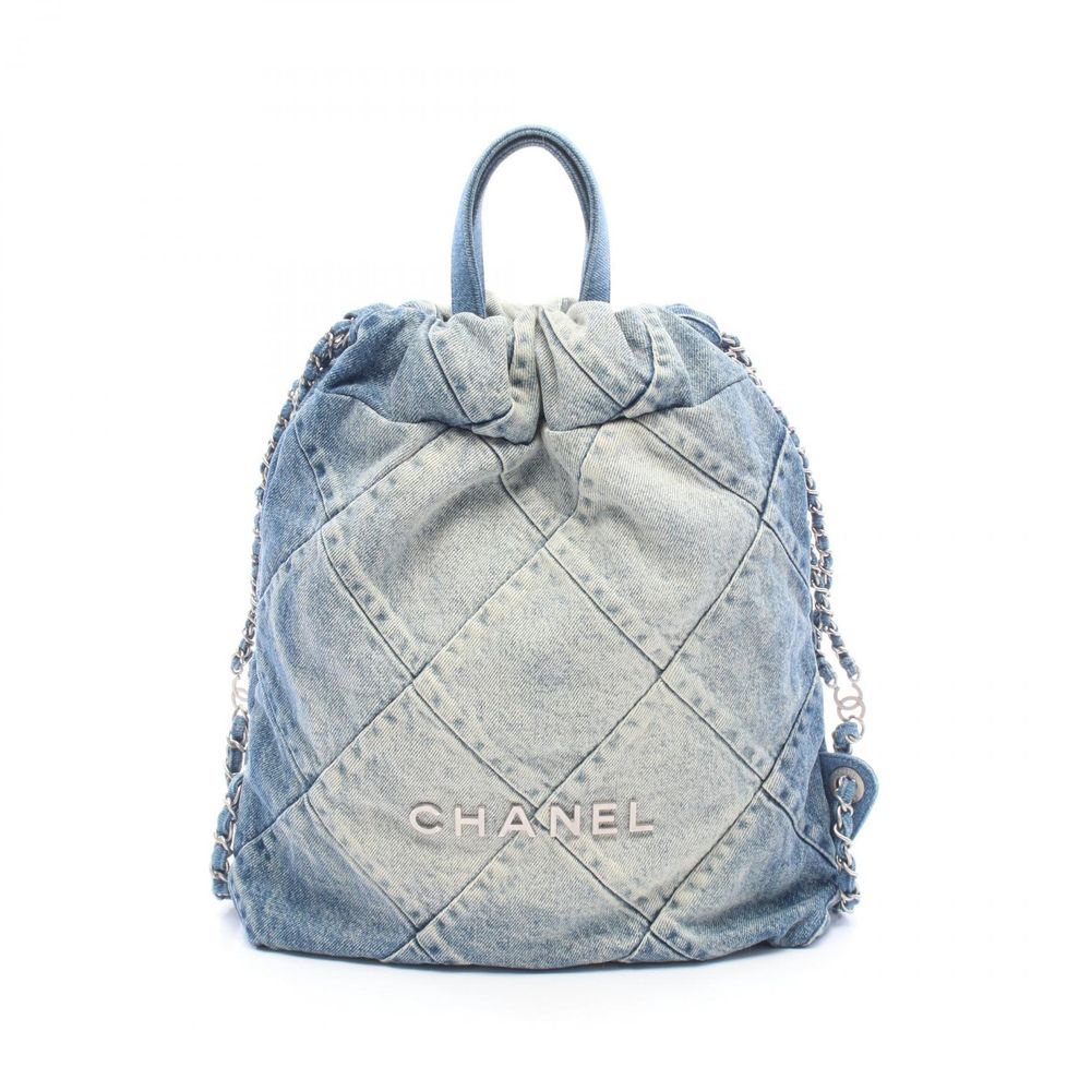 [Used] Chanel CHANEL Backpack Rucksack Chanel 22 AS3859 Blue Denim CHANEL22 Chain Backpack Women's Used A