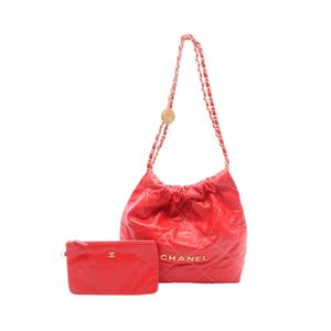 [Used] Chanel CHANEL Shoulder Bag Matelasse Chanel 22 Small RED Leather CHANEL22 Matelasse Small Chain Shoulder Women's Used A