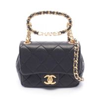 [Pre-owned] Chanel CHANEL Shoulder Bag Mini Matelassé top Handle Black Lambskin (Sheepskin) Mini Matelassé Chain Shoulder Bag for Women