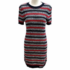 Excellent condition★GUCCI 25AW 835988 Logo-embossed striped crochet short-sleeved knit dress, multi-color, XS, Made in Italy, Authentic, Women's