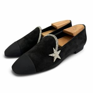 Mint condition △CHANEL G35833 Star Bijou Rhinestone Suede Leather Flat Shoes Pumps Black Size 37 Made in Italy Women's
