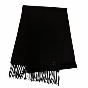 Excellent condition☆ LOUIS VUITTON M75362 Echarpe Geram 100% Cashmere Noir LV logo embroidered fringed scarf, made in Italy, authentic, women's, with box.